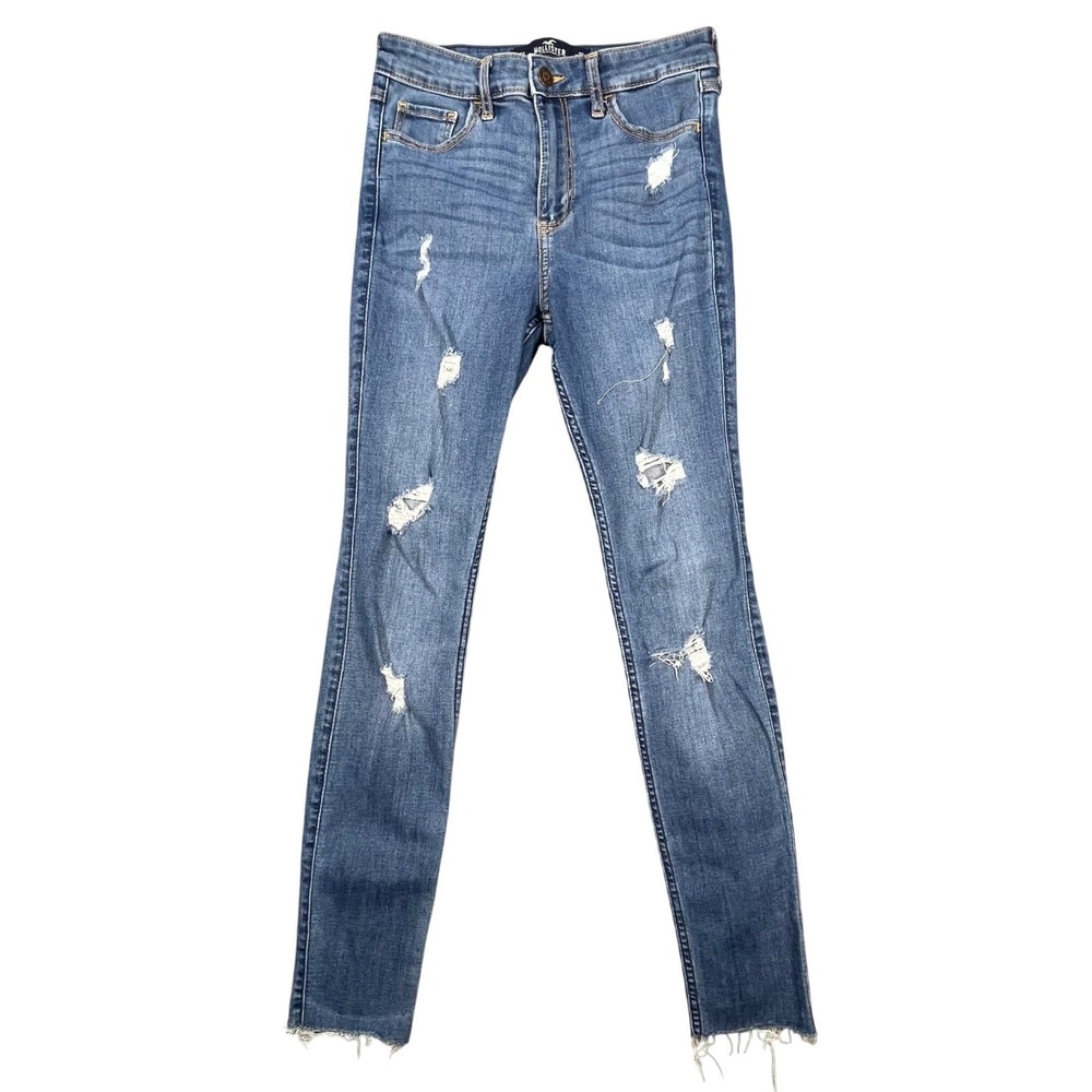 Hollister Blue Distressed High-Rise Super Skinny Jeans Womens 1S